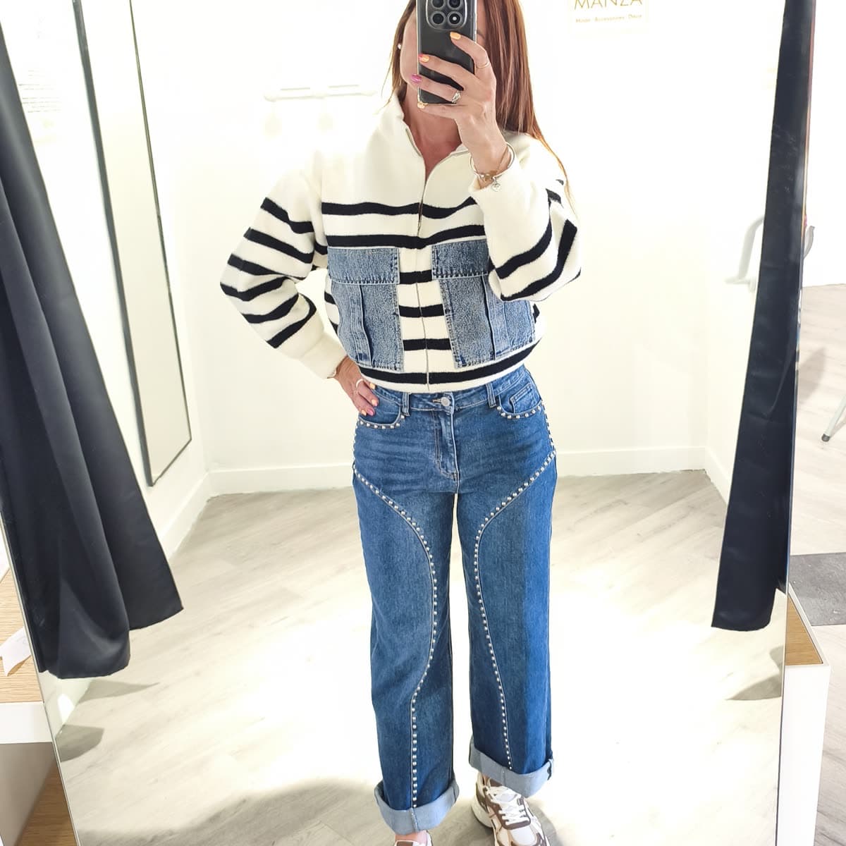 Pull rayé poches jean — vue 2