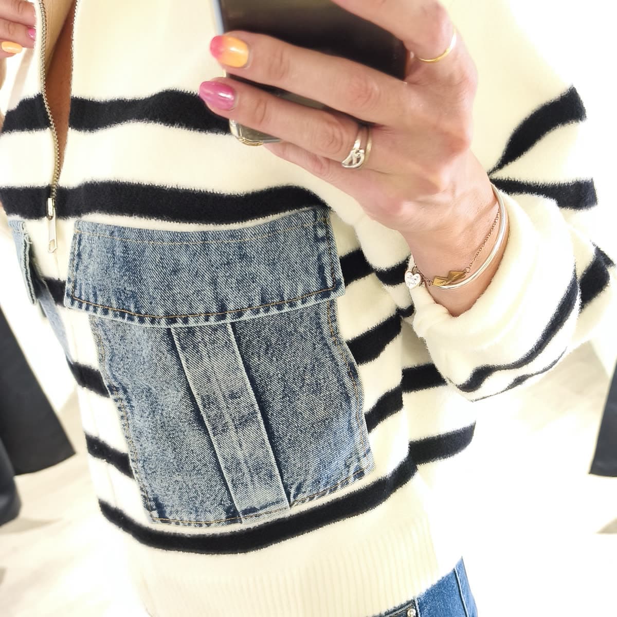 Pull rayé poches jean — vue 3